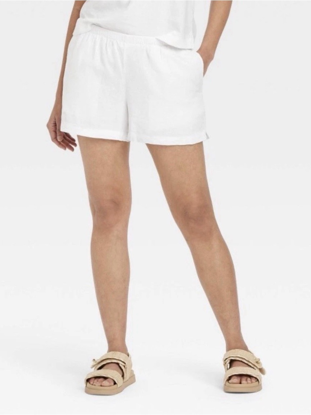 Everyday White Linen Elastic-Waist Women’s Shorts by A New Day-Large (12-14) NWT
